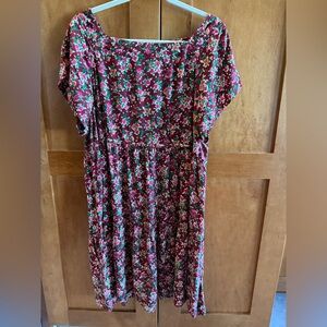 Natural Life Burgundy Floral Tiered Boho Midi Dress | Size L/XL